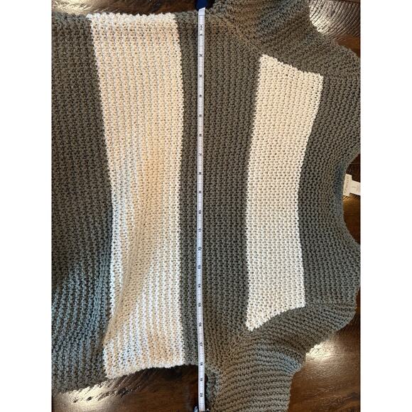 CHICOS Green White Striped Metallic Knit Color Block Sweater Size 1 Medium US 8 - Picture 7 of 8